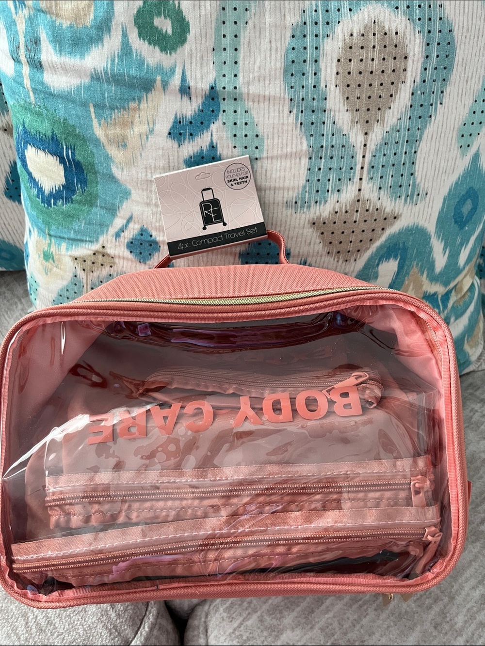 Coral Pink Travel Toiletry Organizer Bag - 4pc Set